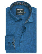 Blue Plain Tailored Smart Fit Linen Shirt