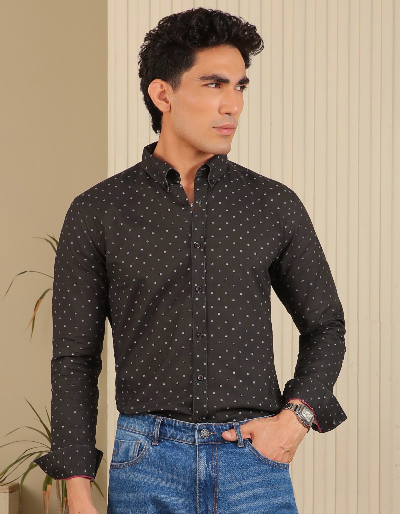 Black Basic Dotted Casual Shirt CS2444R-M