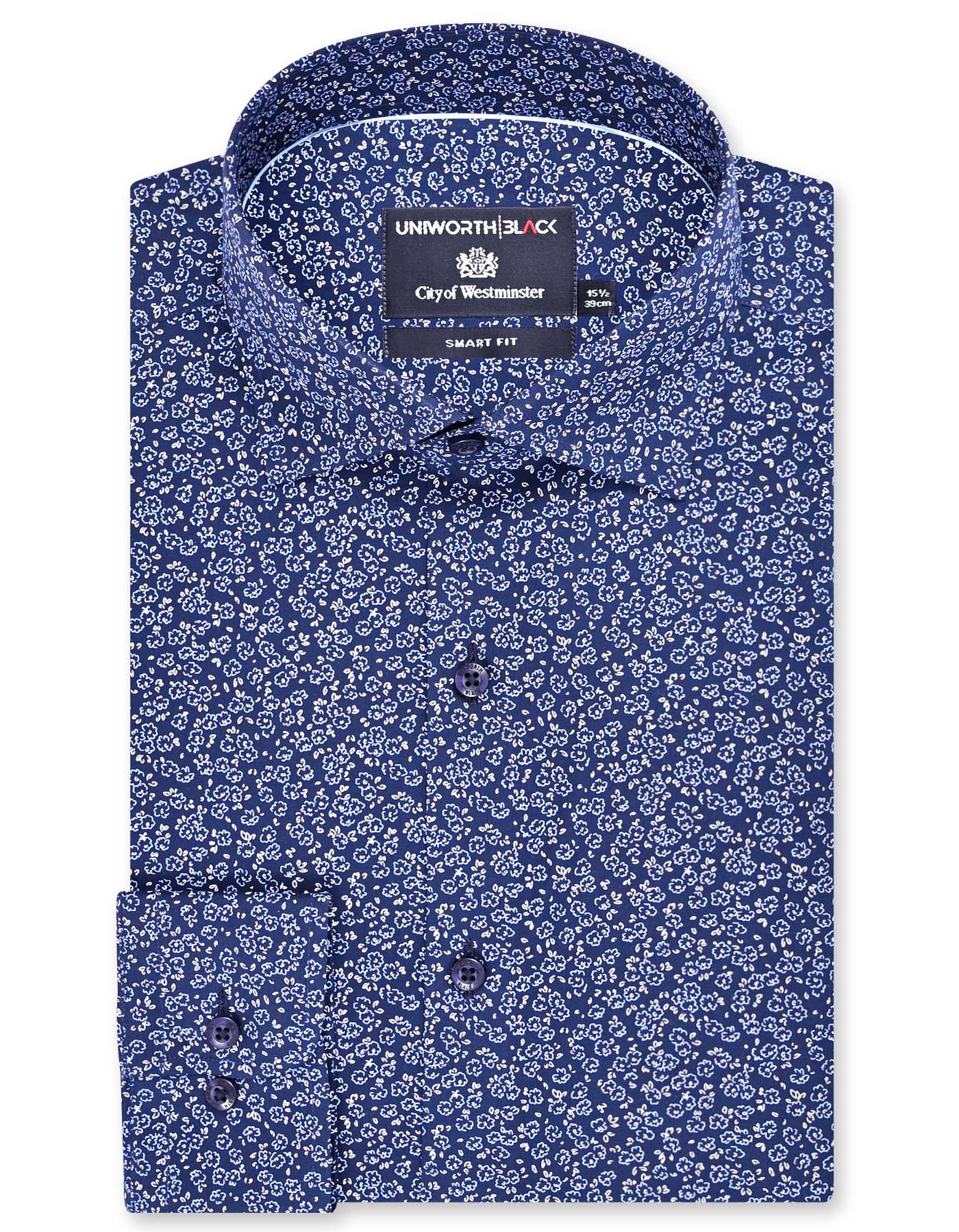 Printed Navy Tailored Smart Fit Shirt FS870-1SF-16
