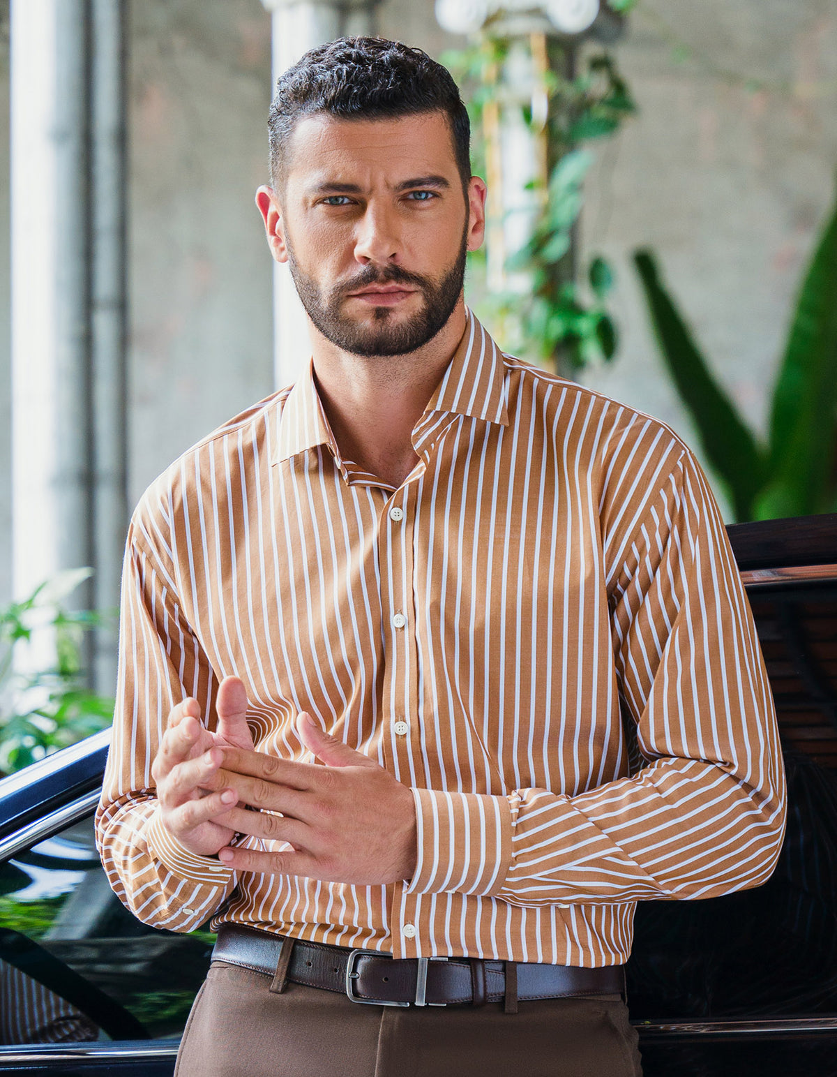 Stripe Mustard Tailored Smart Fit Shirt FS2767-1SF-14.5