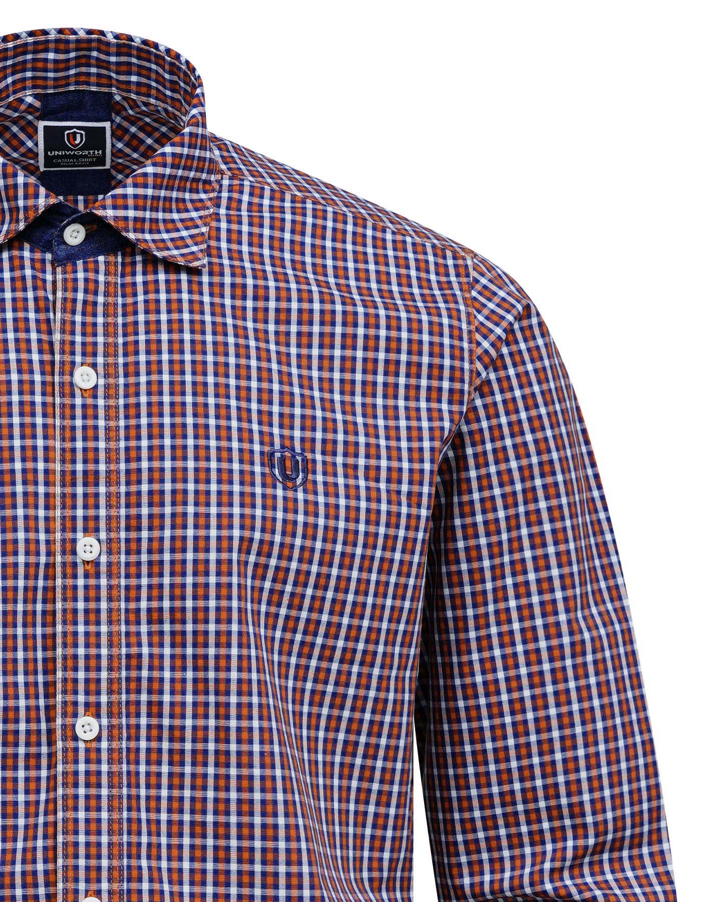 Rust Embriodery Check Casual Shirt CS2368-1R-XL