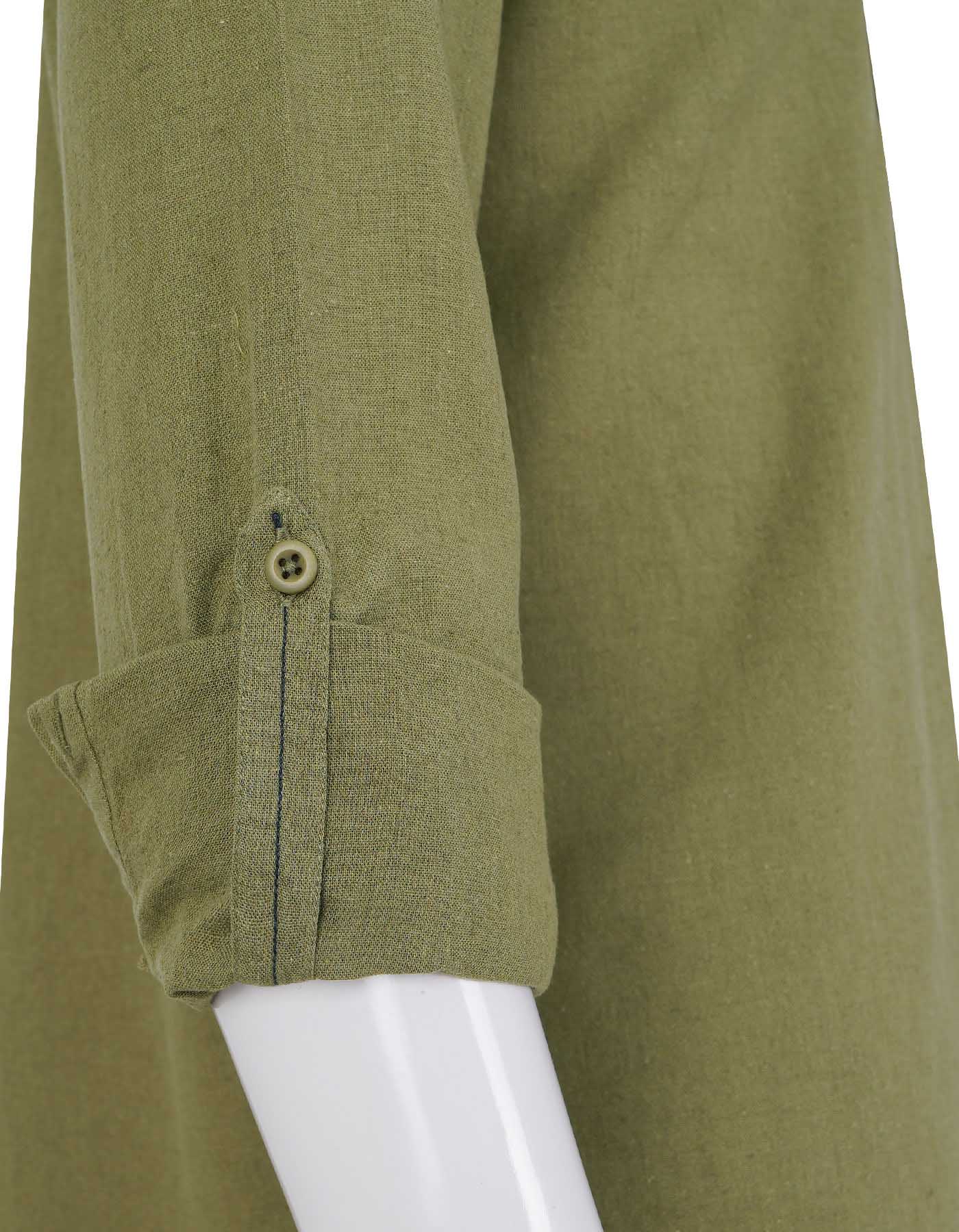 Olive Embriodery Plain Casual Shirt CS2371-1R-XXL