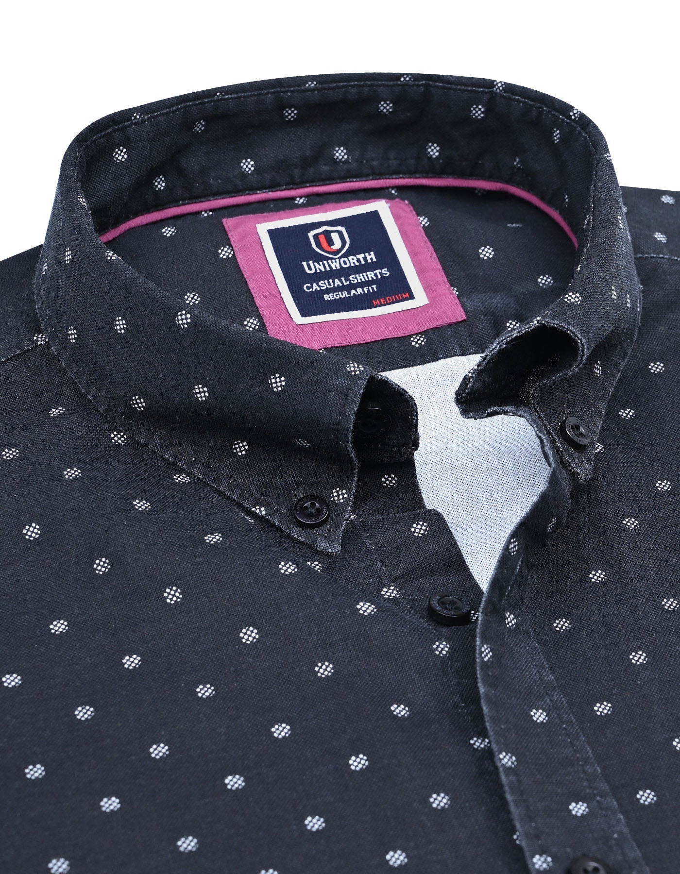 Black Dotted Regular Fit Casual Shirt