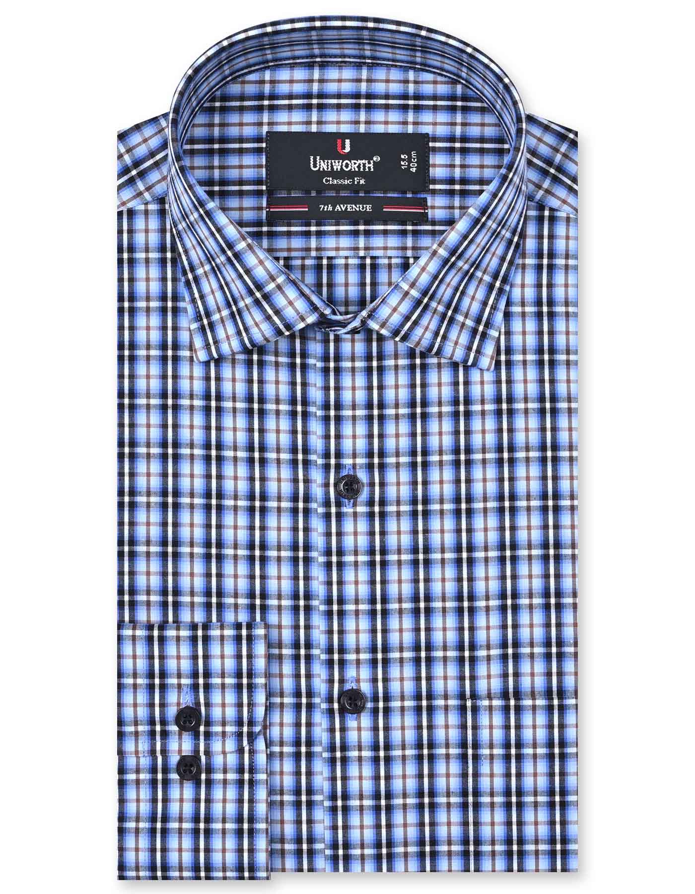 Check Sky/Brown Classic Fit Shirt FS1048RF-14.5