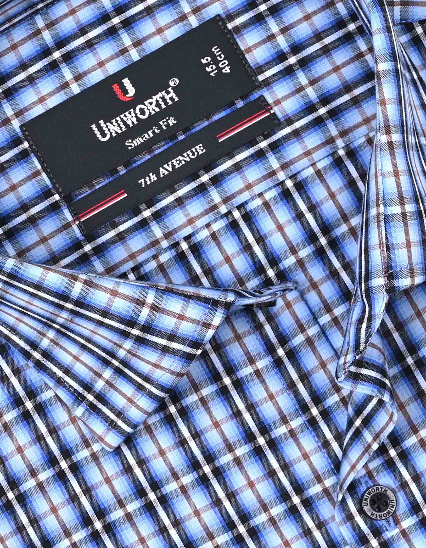 Check Sky/Brown Tailored Smart Fit Shirt FS1048SF-15