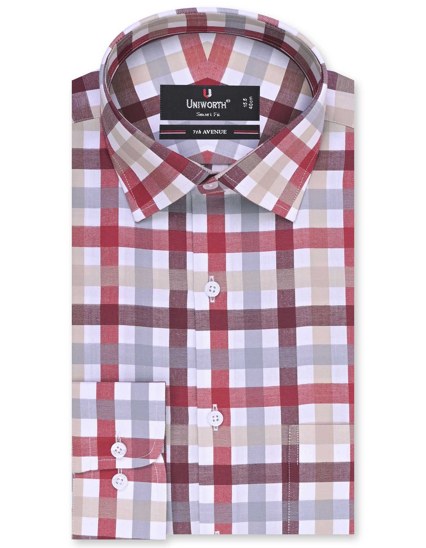Check Maroon Tailored Smart Fit Shirt FS1074SF-14.5