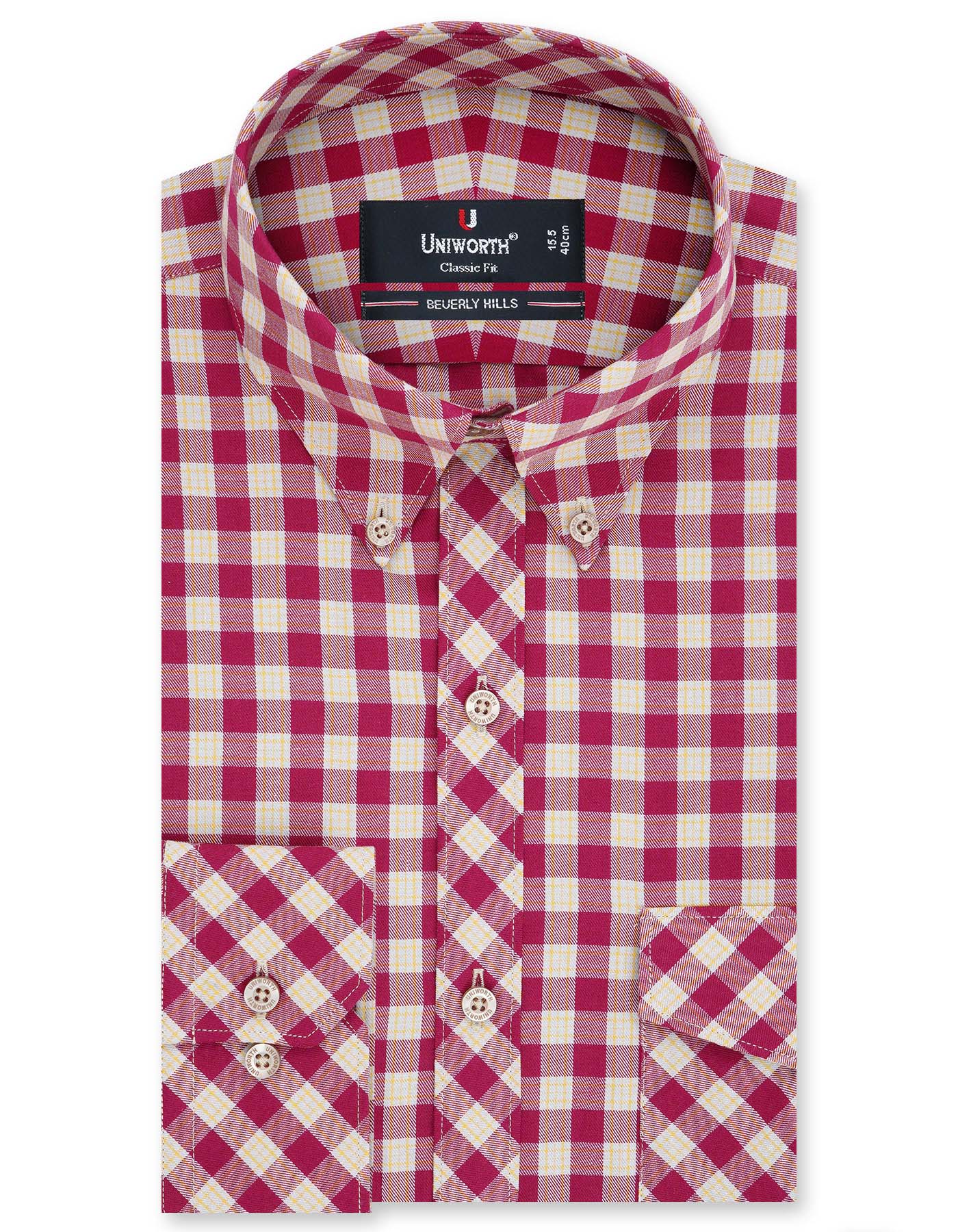 Check Burgundy Classic Fit Shirt FS1078-1RF-14.5