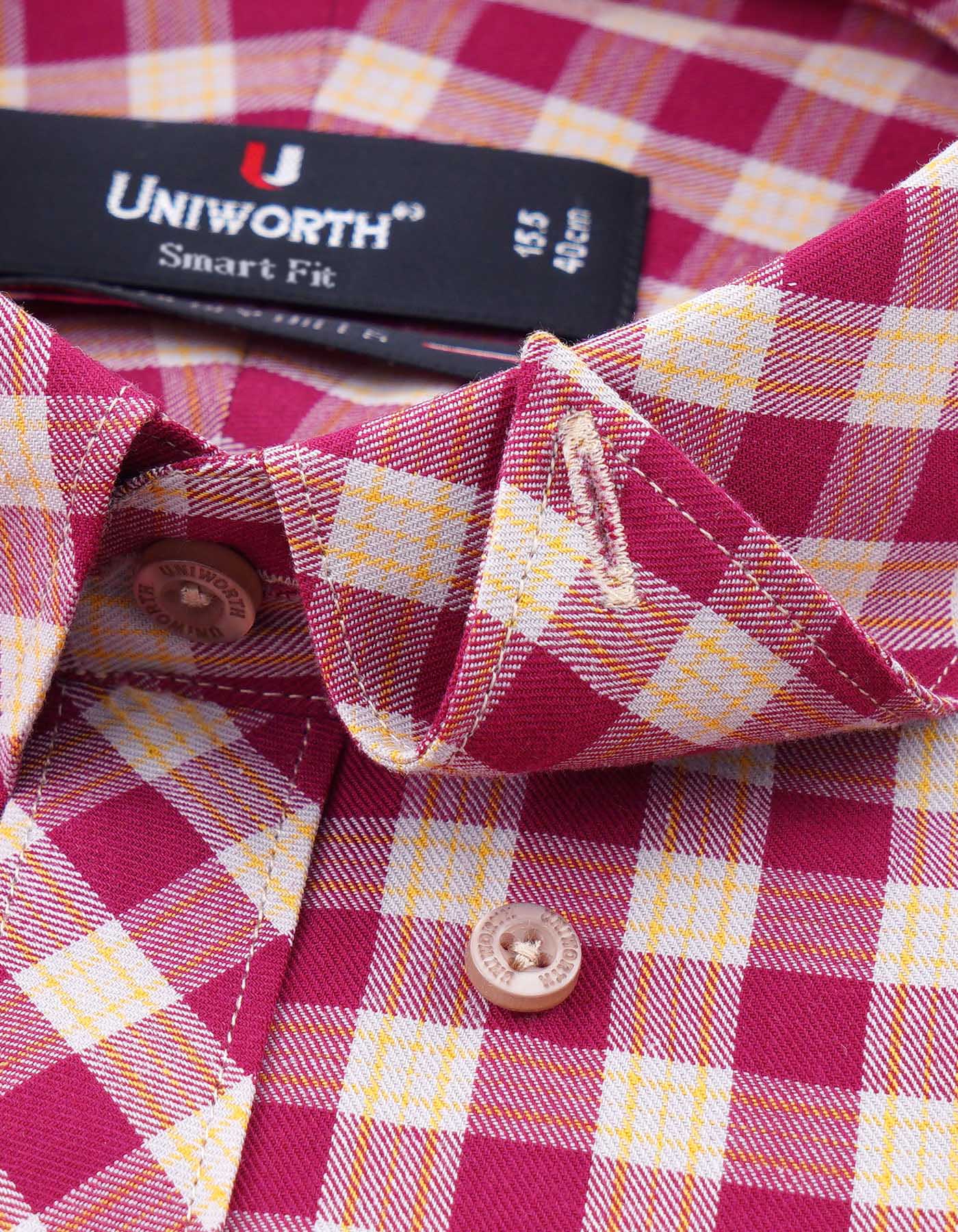 Check Burgundy Tailored Smart Fit Shirt FS1078-1SF-15.5