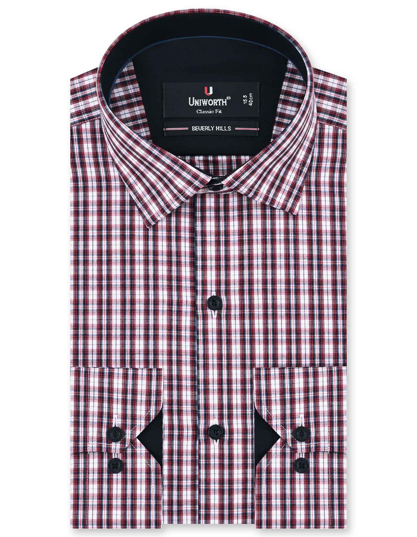 Check Maroon Classic Fit Shirt FS1081-3RF-14.5