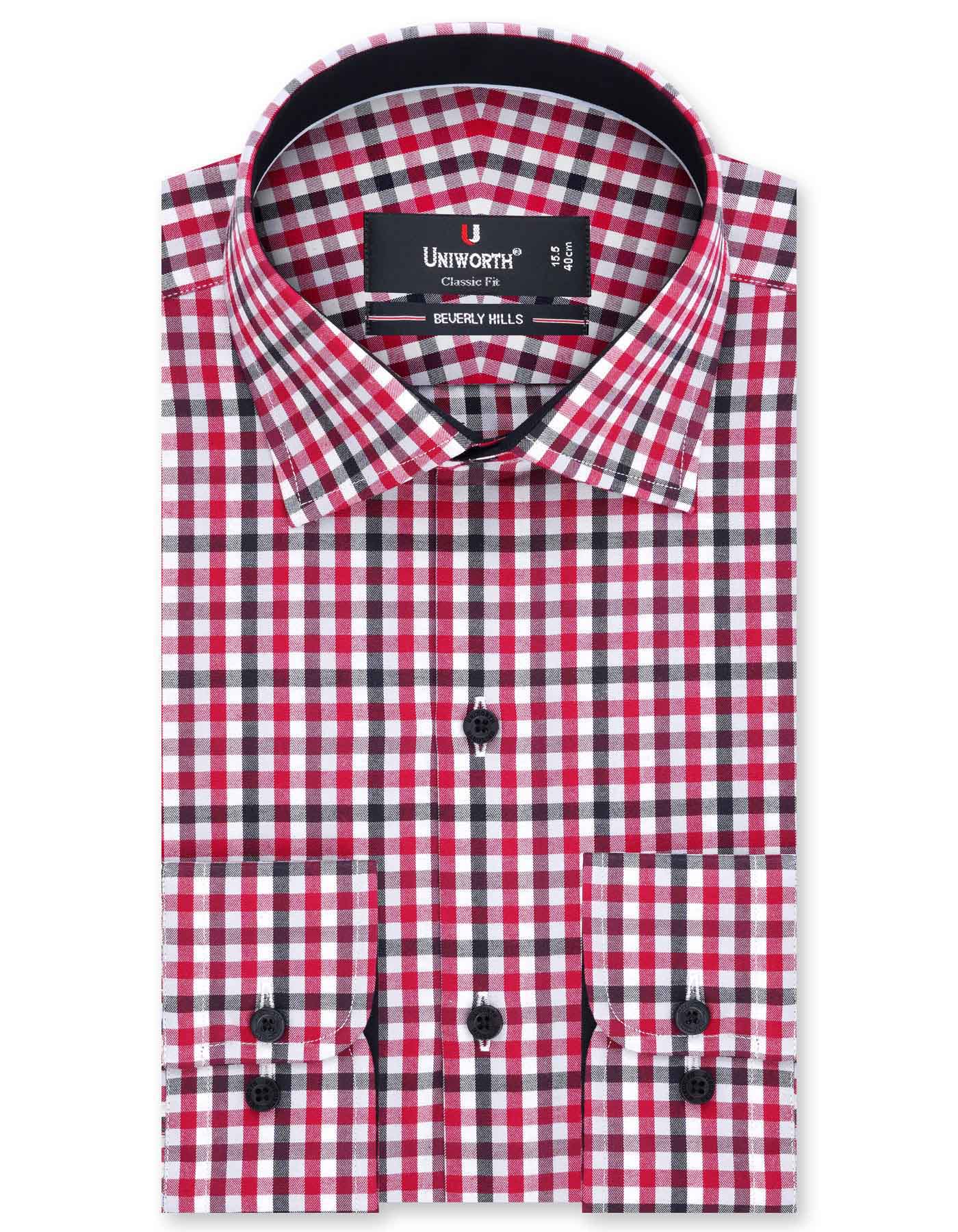 Check Maroon Classic Fit Shirt FS1087RF-14.5