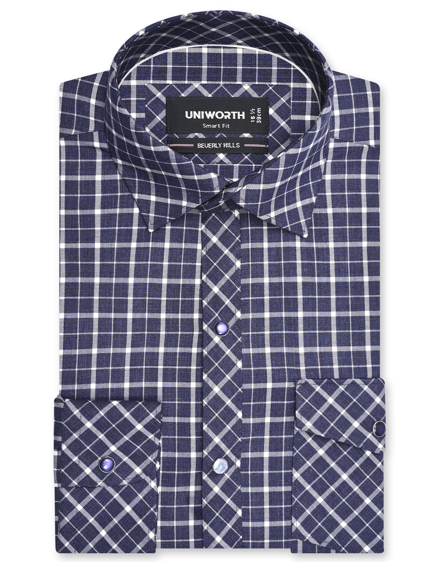 Check Navy Tailored Smart Fit Shirt FS1146SF-14.5