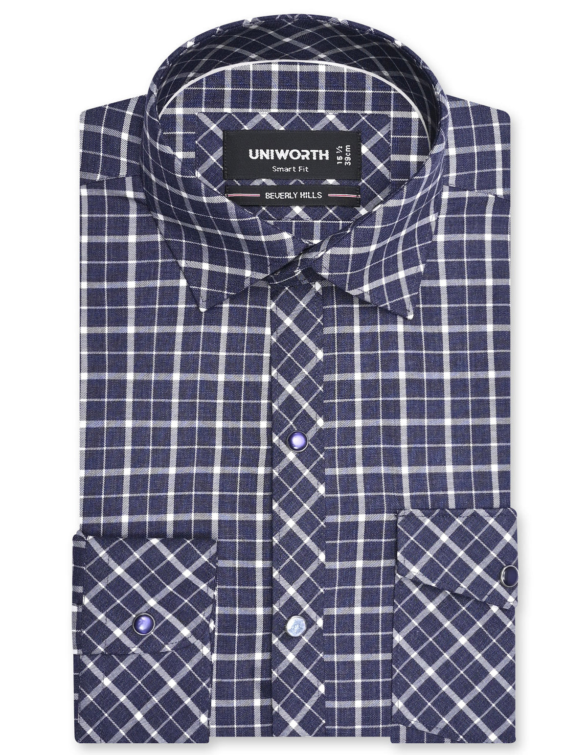 Check Navy Tailored Smart Fit Shirt FS1146SF-14.5