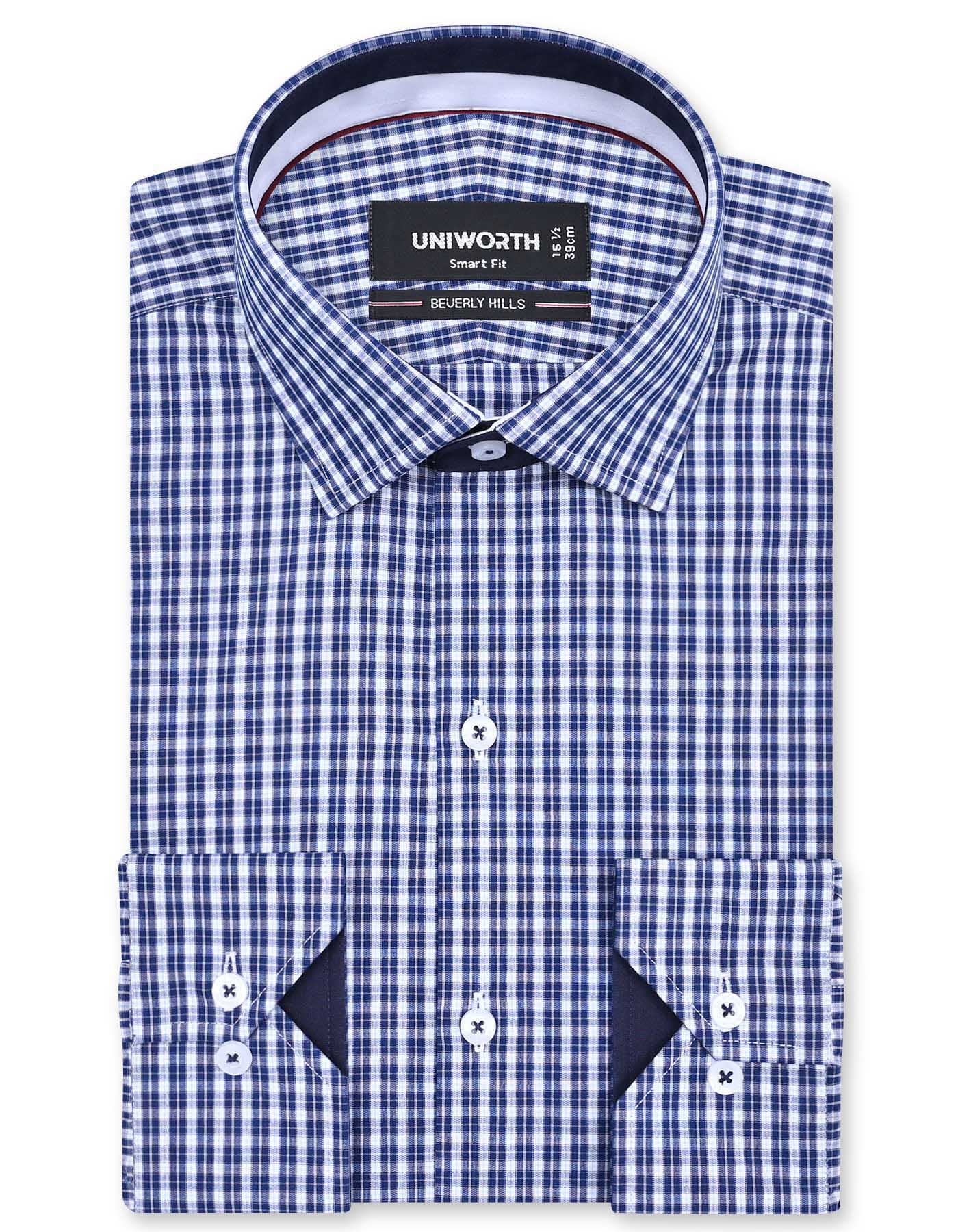 Check Navy Tailored Smart Fit Shirt FS1167SF-14.5