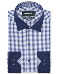 Check Navy Tailored Smart Fit Shirt FS1176SF-14.5