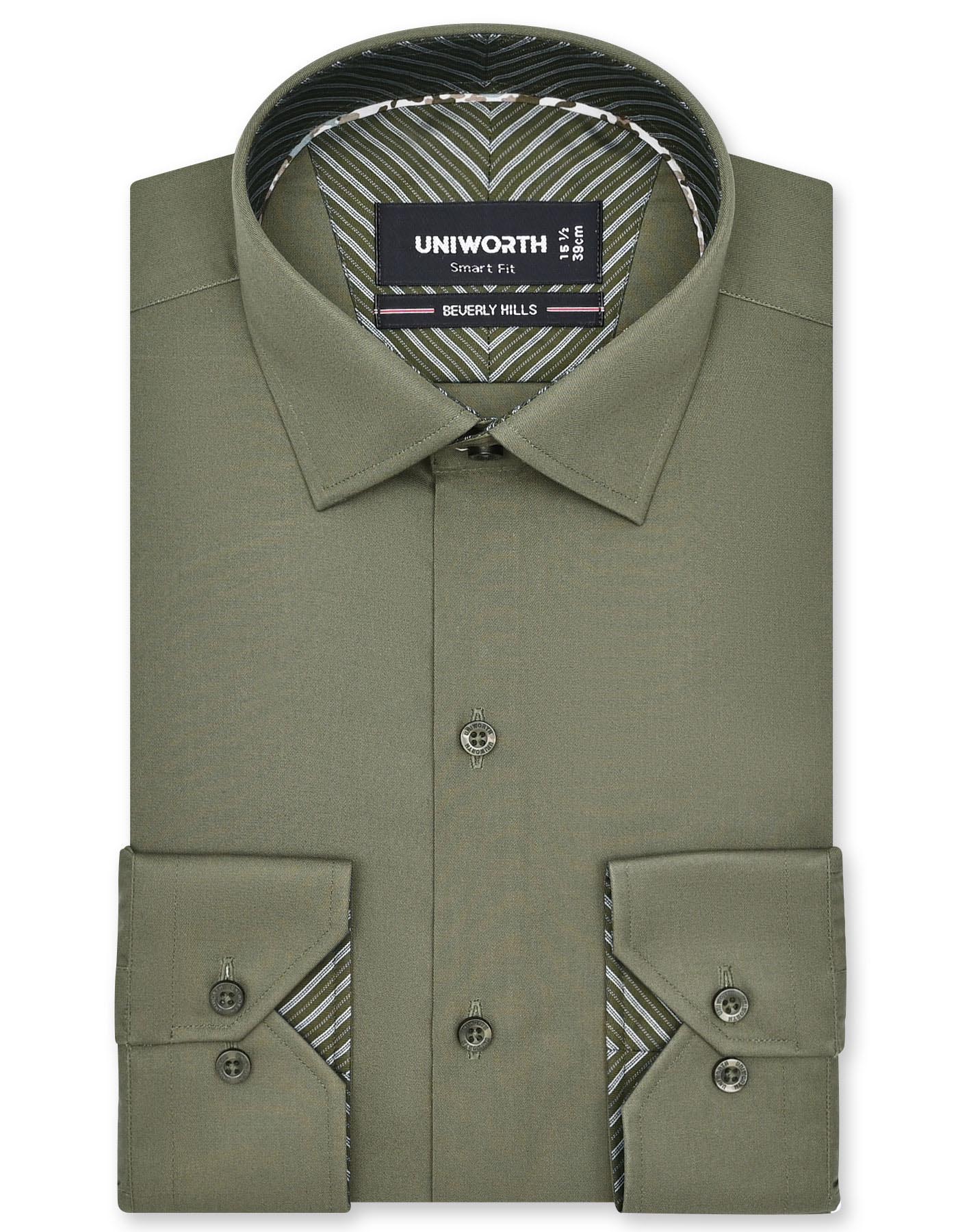 Plain Army Green Tailored Smart Fit Shirt FS1657-3SF-14.5