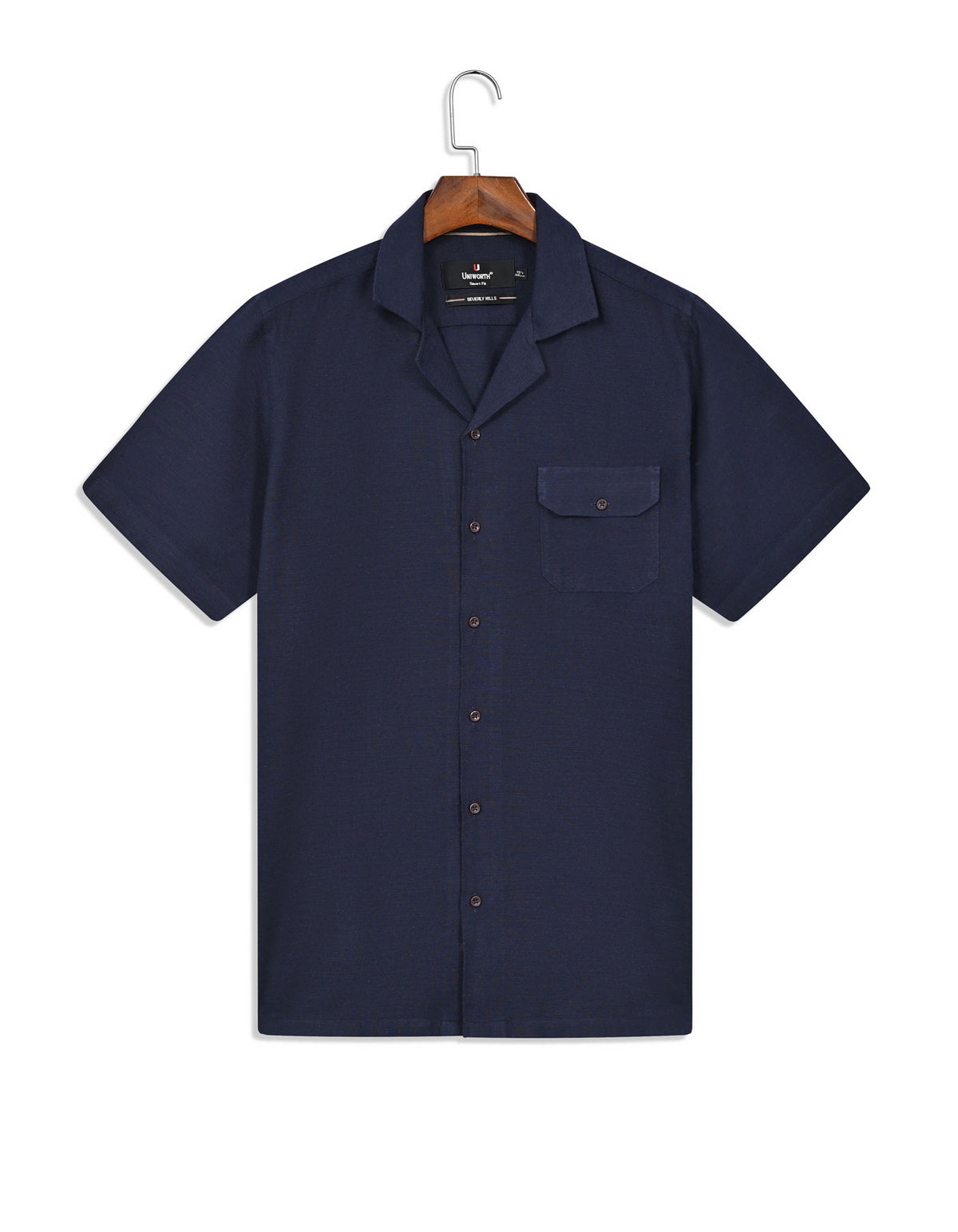 Navy Plain Tailored Smart Fit Cuban Collar Shirt