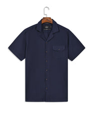 Navy Plain Tailored Smart Fit Cuban Collar Shirt