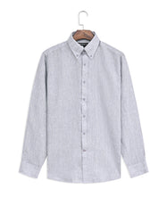 L Grey Plain Classic Fit Linen Shirt