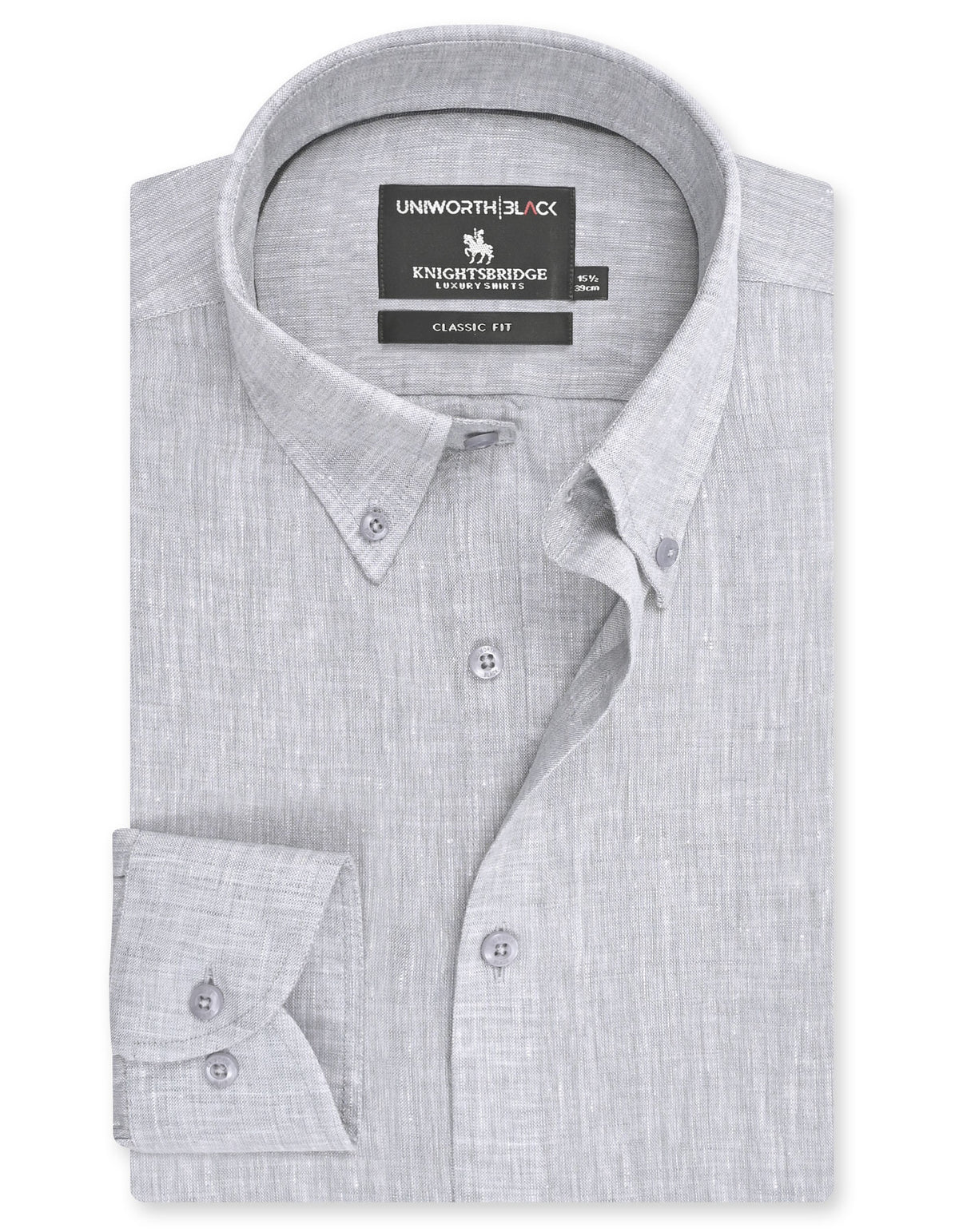 L Grey Plain Classic Fit Linen Shirt
