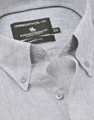 L Grey Plain Tailored Smart Fit Linen Shirt