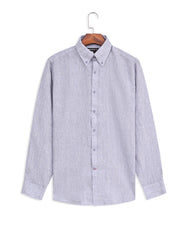 L Grey Plain Tailored Smart Fit Linen Shirt
