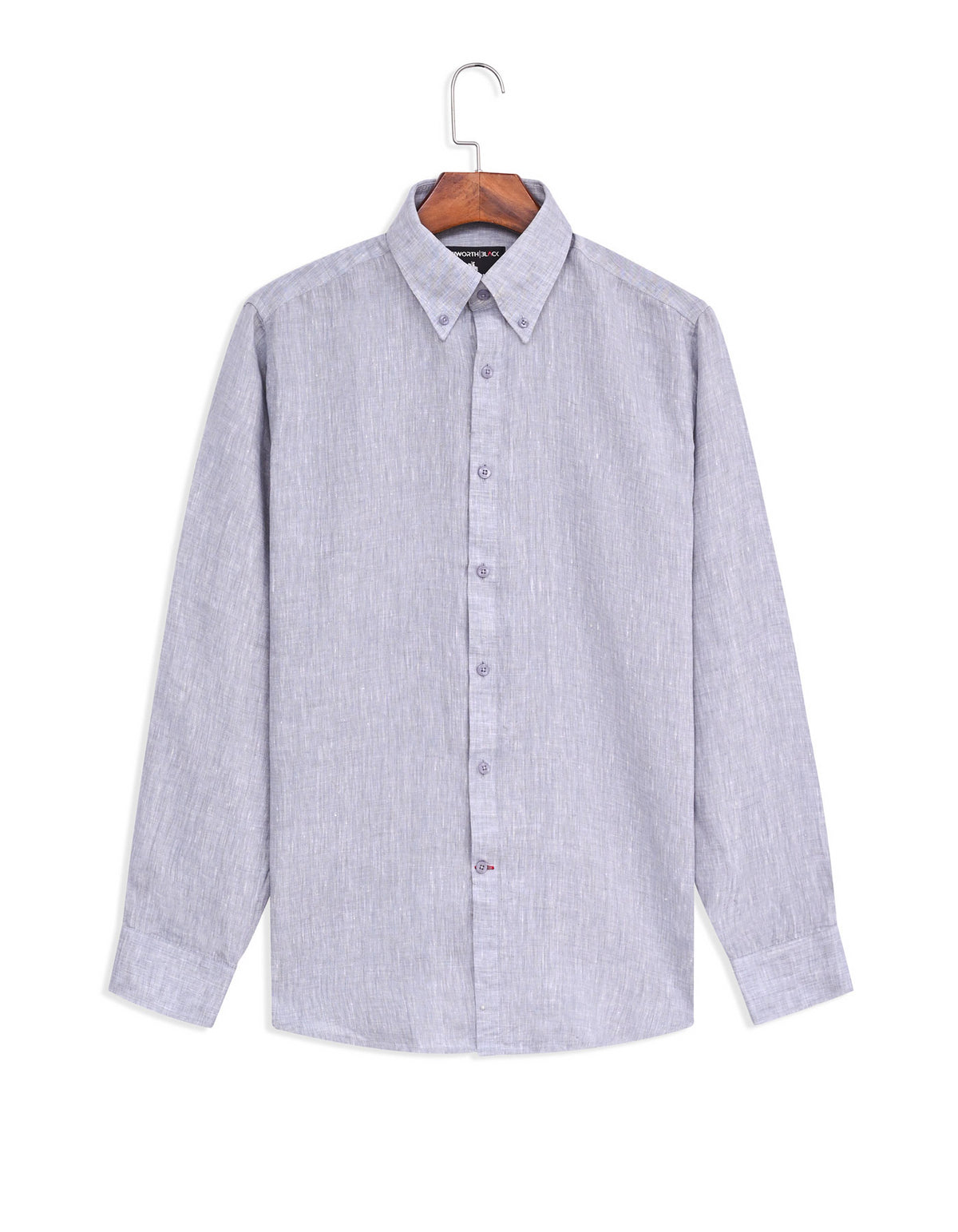 L Grey Plain Classic Fit Linen Shirt