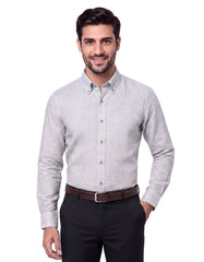 L Grey Plain Classic Fit Linen Shirt
