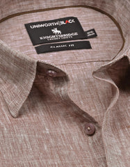 L Brown Plain Classic Fit Linen Shirt