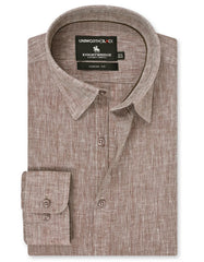 L Brown Plain Classic Fit Linen Shirt