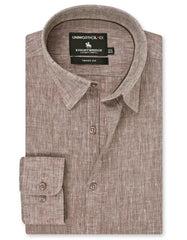 L Brown Plain Tailored Smart Fit Linen Shirt