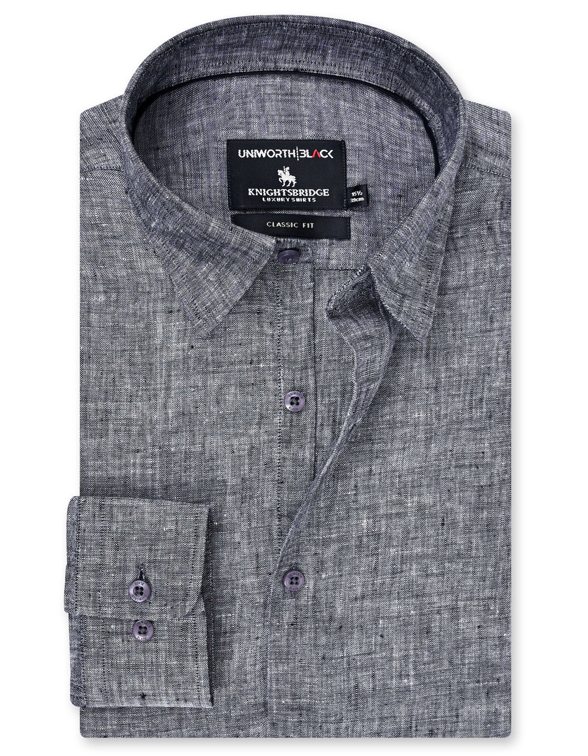 Charcoal Plain Classic Fit Linen Shirt