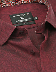 Maroon Plain Tailored Smart Fit Linen Shirt
