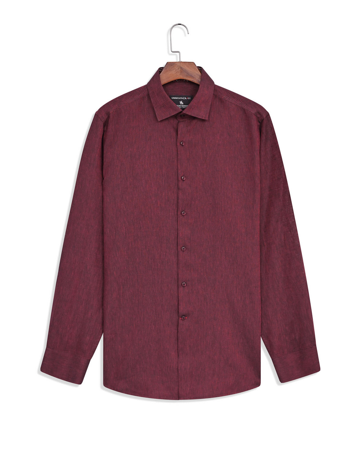 Maroon Plain Tailored Smart Fit Linen Shirt