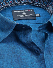 Blue Plain Tailored Smart Fit Linen Shirt