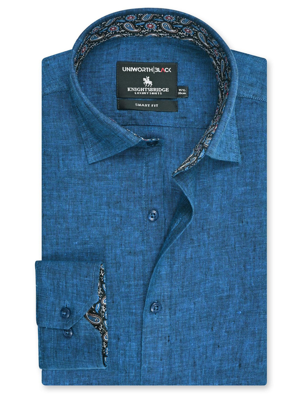 Blue Plain Tailored Smart Fit Linen Shirt