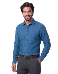Blue Plain Classic Fit Linen Shirt
