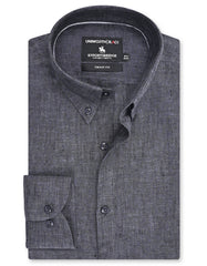 D Grey Plain Tailored Smart Fit Linen Shirt