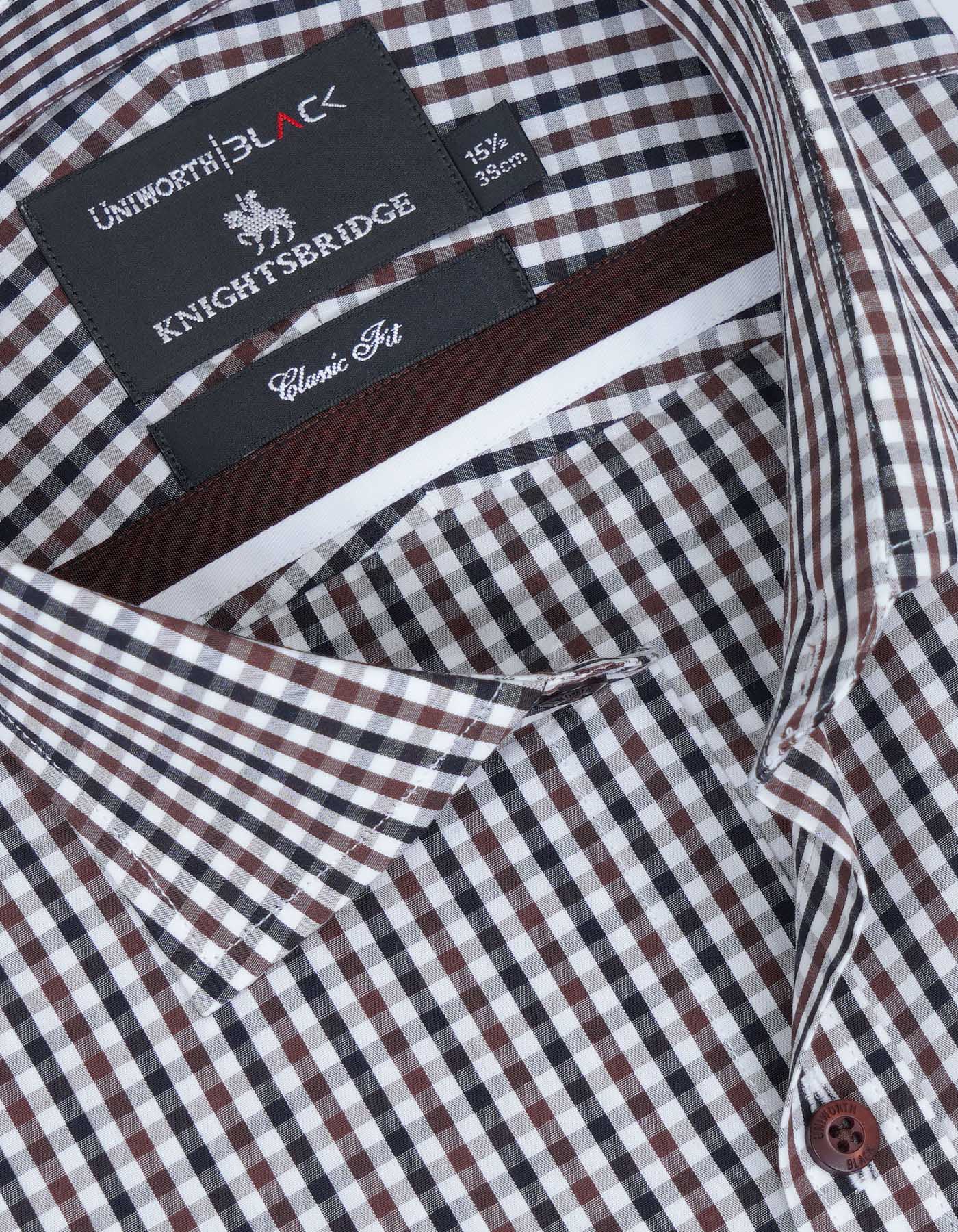 Check White/Brown Classic Fit Shirt FS2726-1RF-15