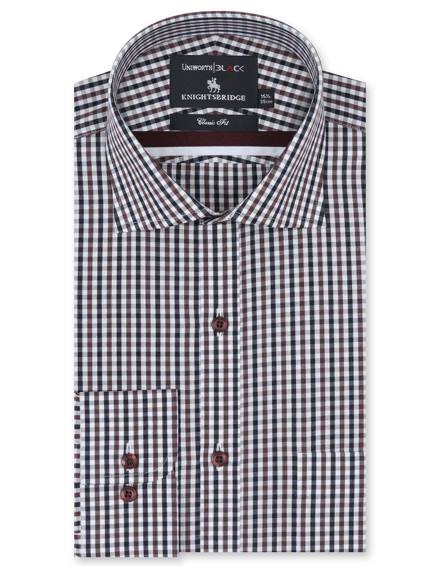 Check White/Brown Classic Fit Shirt FS2726-1RF-14.5