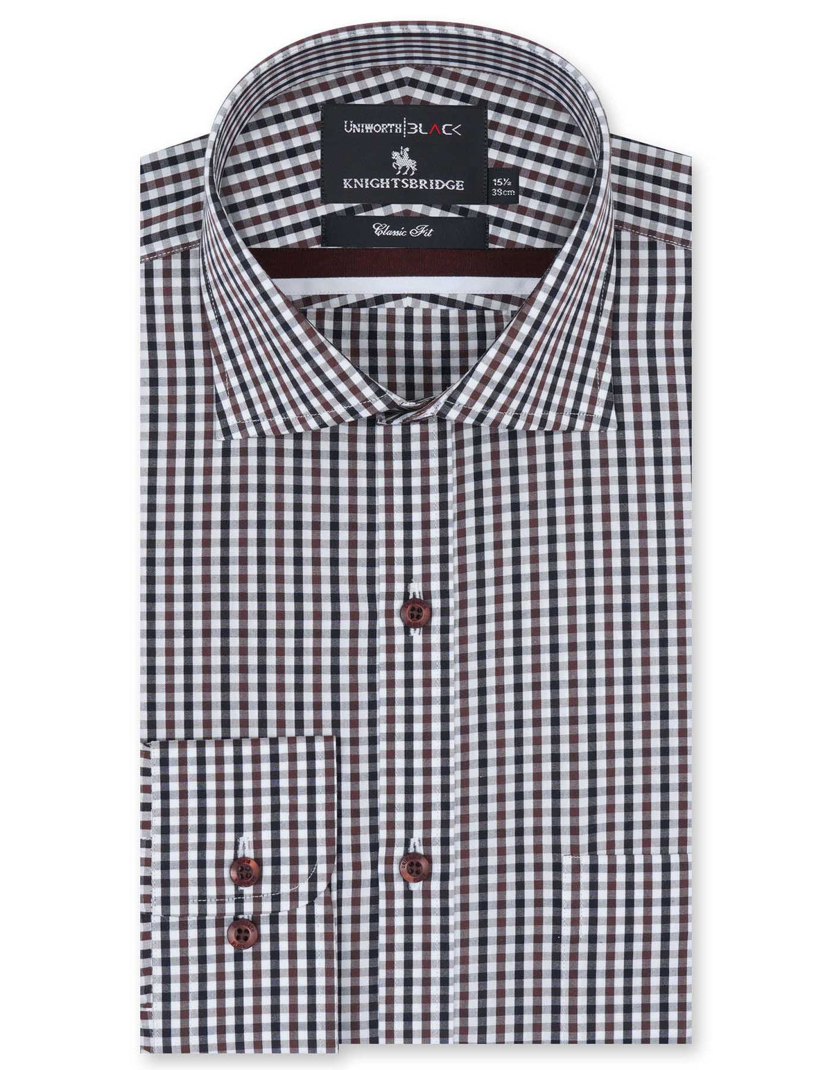Check White/Brown Classic Fit Shirt FS2726-1RF-14.5