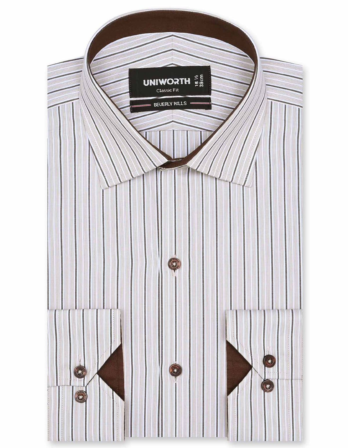 Stripe D Brown Classic Fit Shirt FS2786-2RF-14.5
