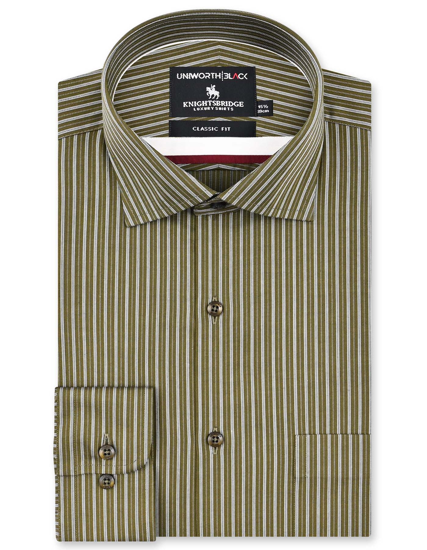 Stripe Olive Classic Fit Shirt FS2902-1RF-14.5