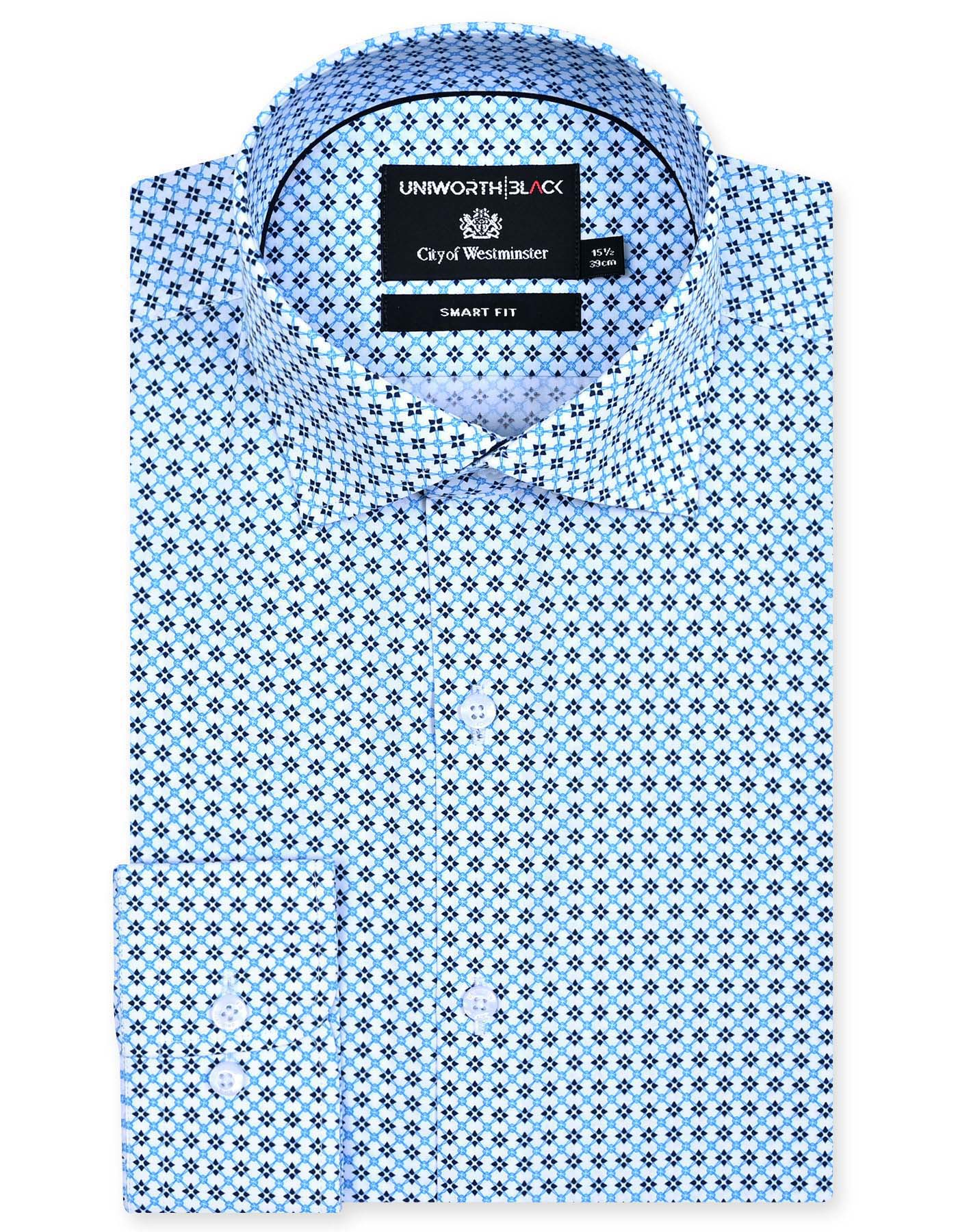 Printed Navy Tailored Smart Fit Shirt FS643-1SF-14.5
