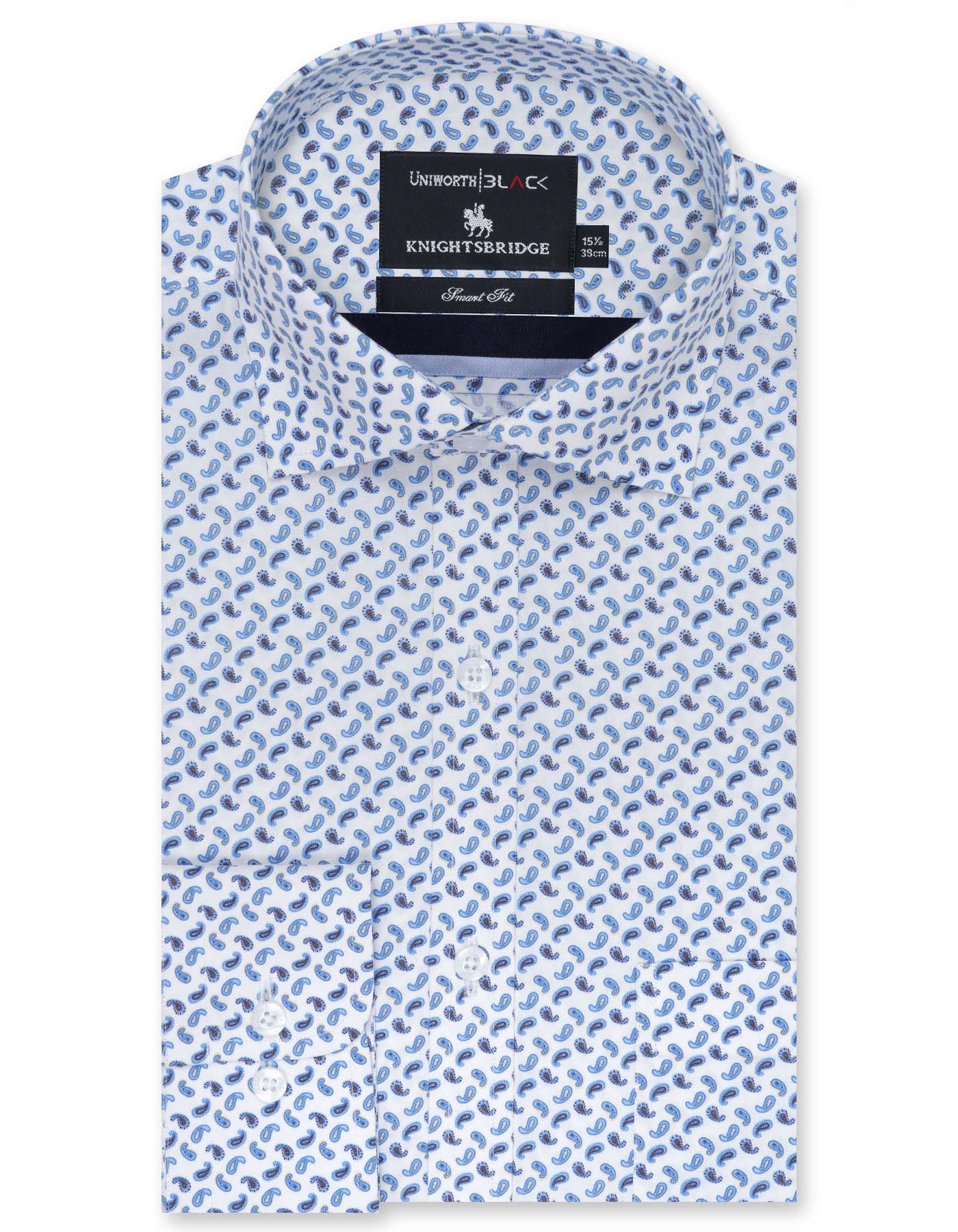 Printed White/Sky Tailored Smart Fit Shirt FS646SF-14.5