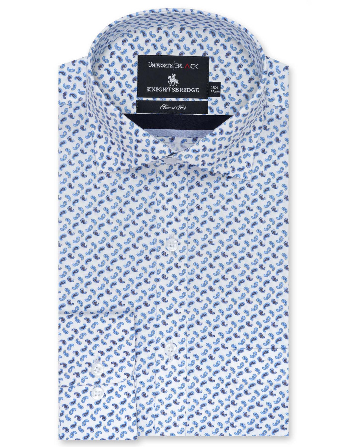 Printed White/Sky Tailored Smart Fit Shirt FS646SF-14.5