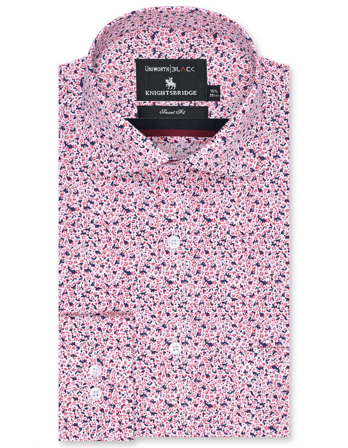 Printed White/Red Tailored Smart Fit Shirt FS648SF-14.5