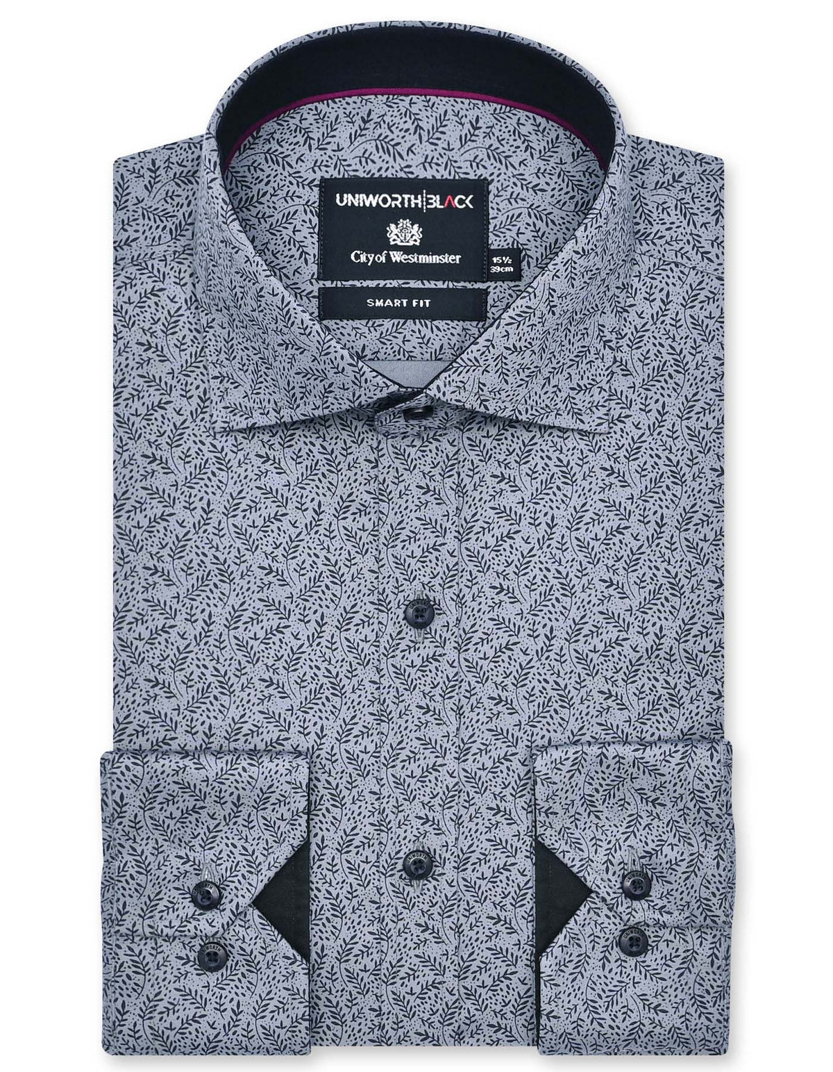 Printed Grey Tailored Smart Fit Shirt FS751-4SF-14.5
