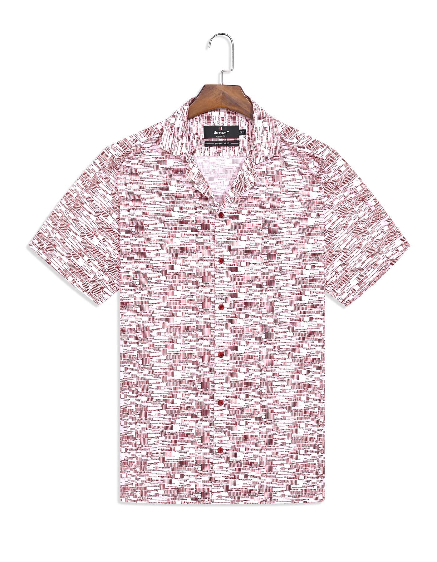 Printed Red Classic Fit Shirt FS759-1RH-15