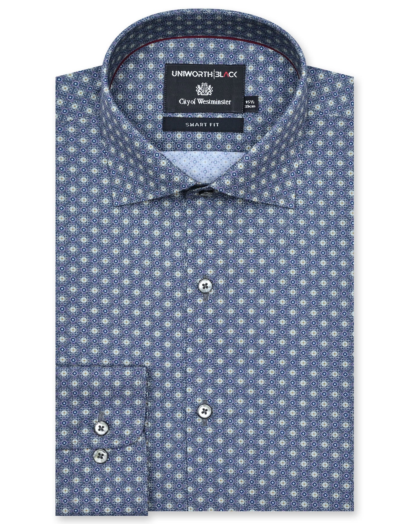 Printed Grey Tailored Smart Fit Shirt FS808-1SF-14.5