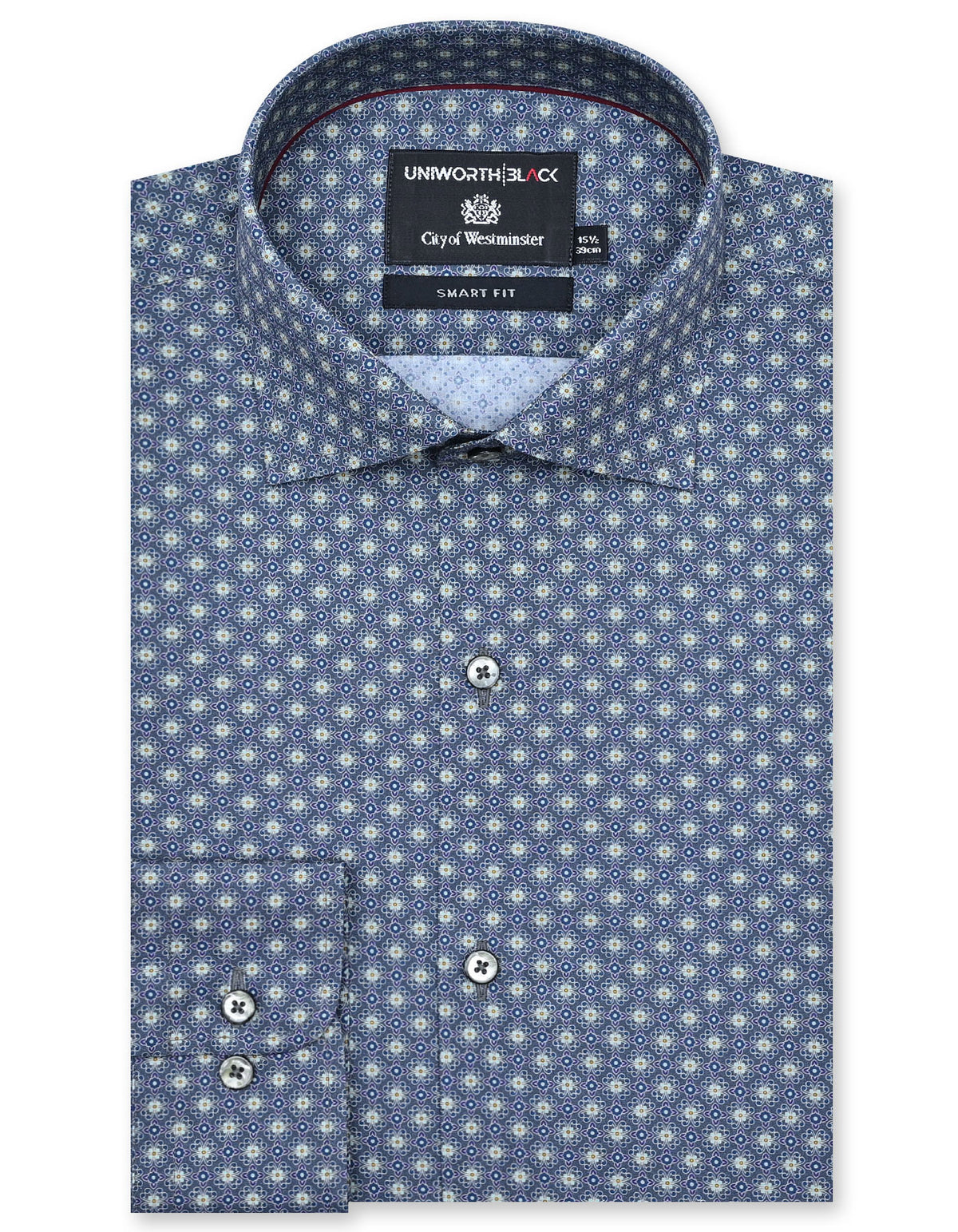 Printed Grey Tailored Smart Fit Shirt FS808-1SF-14.5